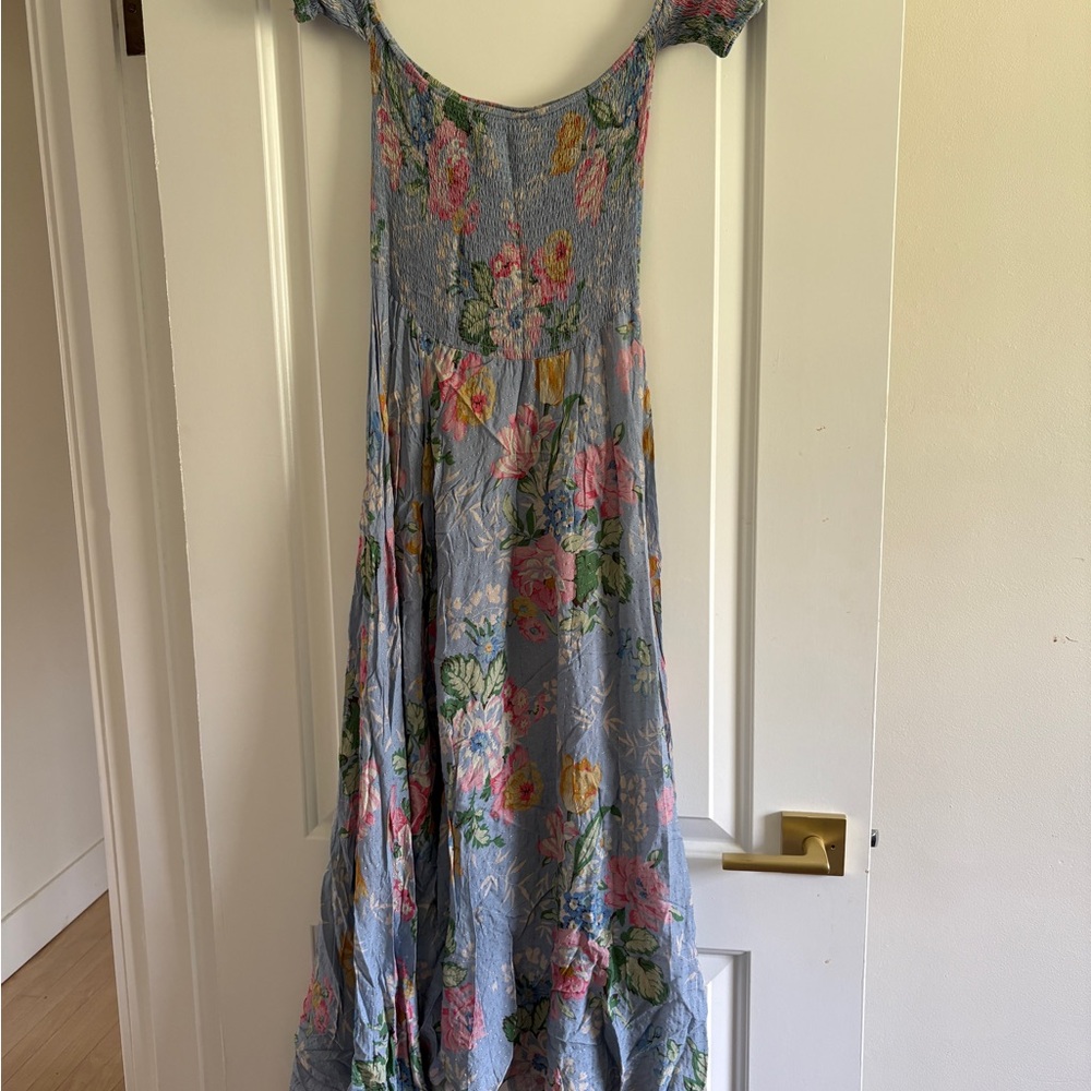 Auguste The Label Blue Floral Maxi Dress with Pink & Yellow Blooms